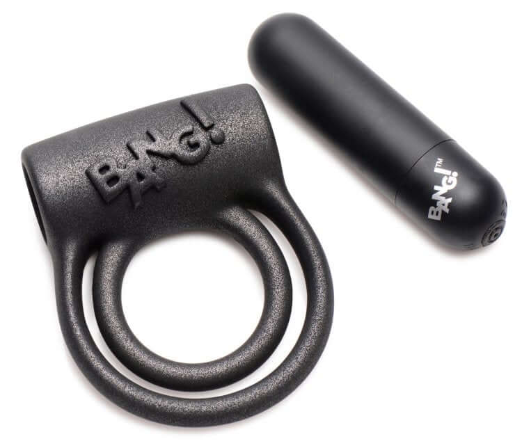 Bang! Platinum Series Cock Ring with remote control, featuring dual stretchy rings and a powerful vibrating bullet.