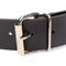 Close-up of Master Series Strap and Ride Dildo Strap Harness buckle and black leather strap from XR Brands.