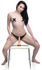 Woman using the Master Series Strap and Ride Dildo Strap Harness on a chair