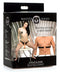 Master Series Strap and Ride Dildo Strap Harness package showing female model using the strap harness.