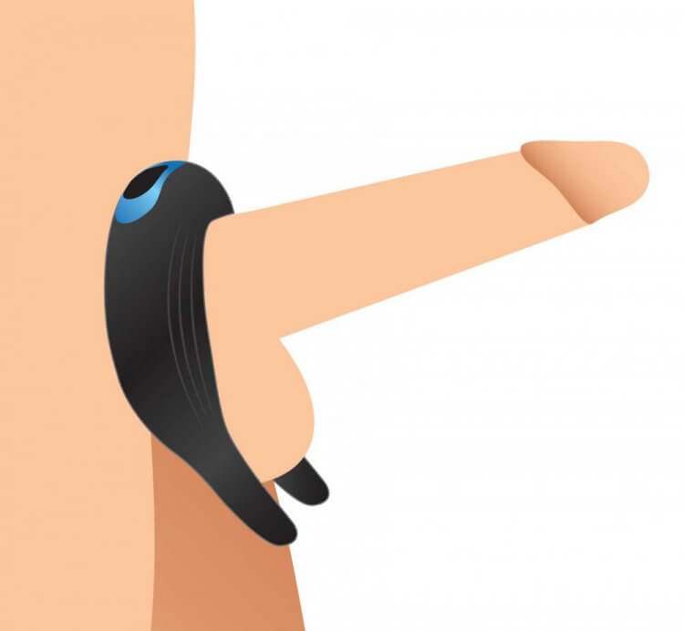 Vibrating dual motor cock ring in use for enhanced intimate moments