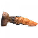 Creature Cocks Ravager Rippled Tentacle Silicone Dildo with suction cup base in marbled red, orange and brown showing fine details and texture