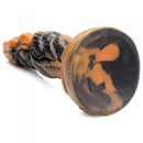 Creature Cocks Ravager Rippled Tentacle Silicone Dildo with suction cup base in marbled red, orange, and brown colors from XR Brands.