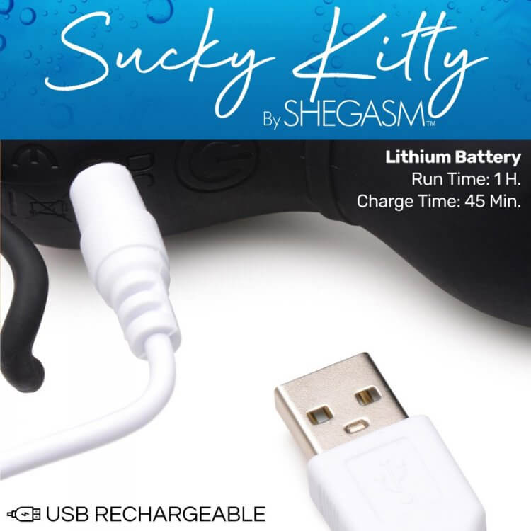 Shegasm Sucky Kitty 7X Clitoral Stimulator - Black, Waterproof, and Rechargeable