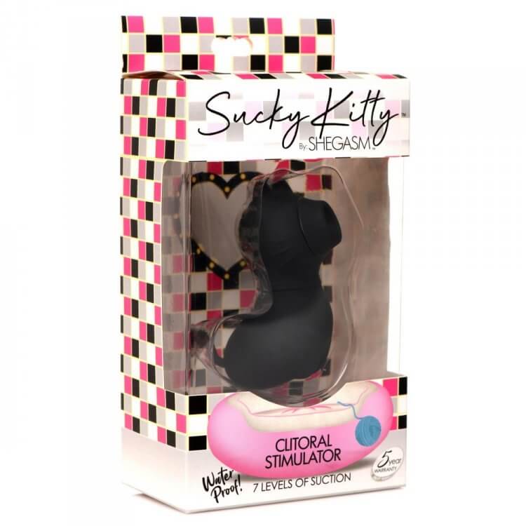Shegasm Sucky Kitty 7X Clitoral Stimulator - Black, Waterproof, and Rechargeable