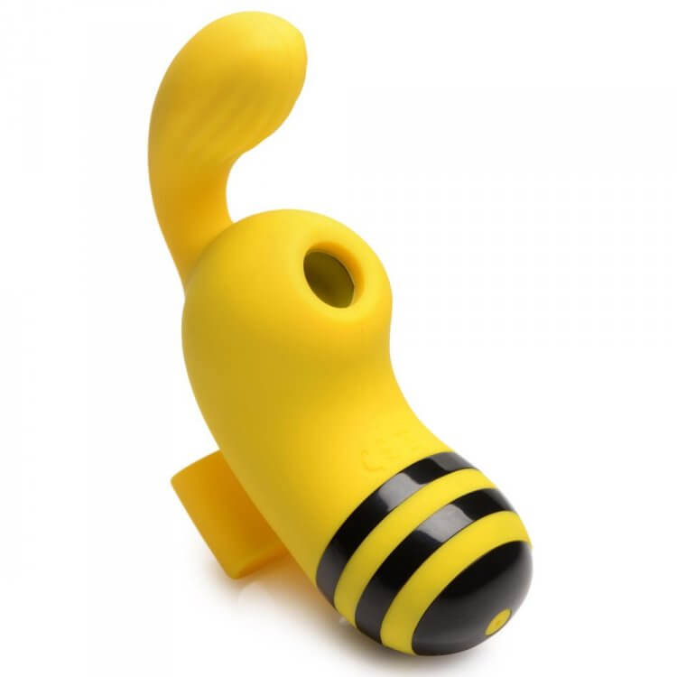 Shegasm Sucky Bee Clit Stimulator Finger Vibe in yellow, designed for customizable pleasure with 10 vibration modes.