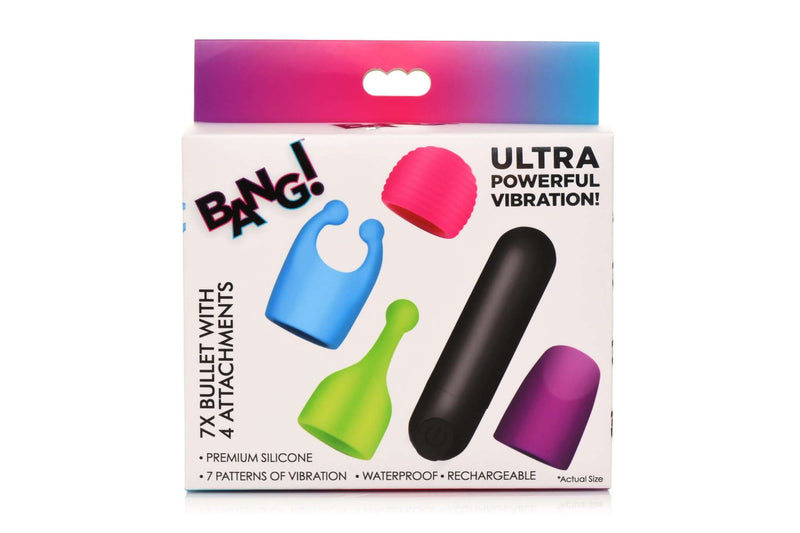 BANG! RECHARGEABLE BULLET W/ 4 ATTACHMENTS-0