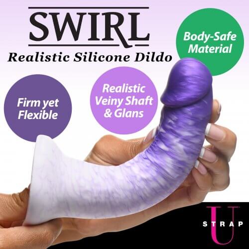 Strap U Real Swirl Realistic Silicone Dildo Purple with Veiny Shaft and Glans