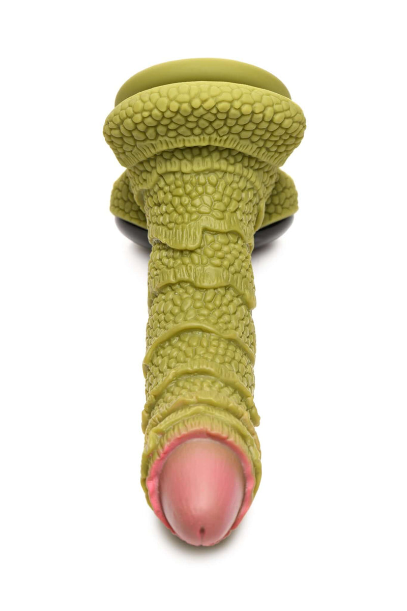 Swamp Monster Silicone Dildo with scaly ridges and glassy eyes from Creature Cocks by XR Brands, designed for adventurous desires.