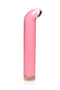 Prisms Vibra Glass 10X G-Spot Vibrator in Pink with curved end and golden ring base, designed for sensational pleasure.