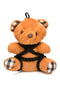 Cute bondage teddy bear keychain with black silky rope, perfect playful gift for desks or bags, made from high-quality materials.