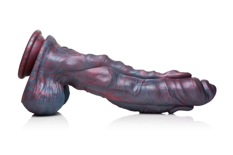 Creature Cocks Hydra Sea Monster Silicone Dildo with three heads and swirling dark blue, red, and purple colors from XR Brands.