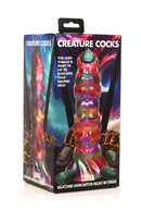 Creature Cocks Larva Silicone Ovipositor Dildo with Eggs in vibrant colors on product packaging.