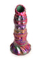 Vibrant iridescent silicone ovipositor dildo in pink, green, orange, and purple from Creature Cocks by XR Brands.