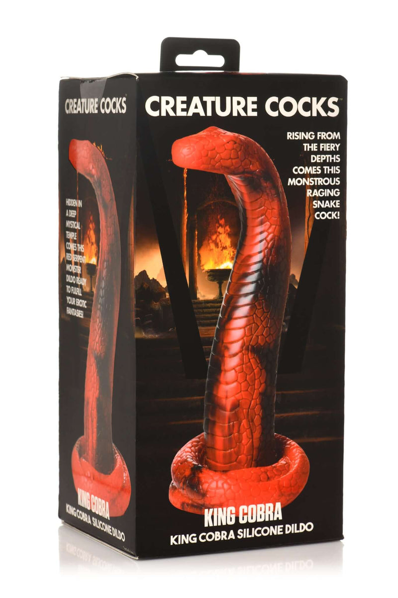 Embrace Serpent Seduction with XR Brands King Cobra Silicone Dildo in box.