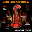 Creature Cocks King Cobra Silicone Dildo with firm, flexible body, tapered head, unique texture, and strong suction base.