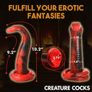 Creature Cocks King Cobra Silicone Dildo with measurements, featuring textured scales and a tapered head for pleasurable insertion.