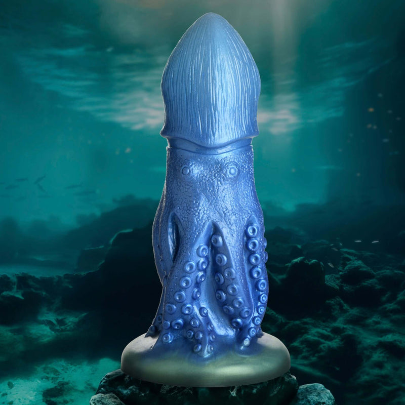Creature Cocks Cocktopus Octopus Dildo by XR Brands in shimmering blue with ocean-themed background