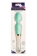 Prism Vibra Glass 10X Turquoise Dual Ended Silicone and Glass Wand by XR Brands in packaging.