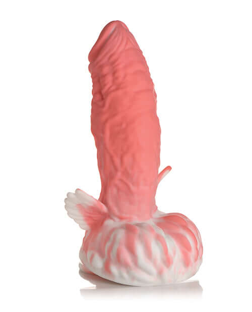 Pegasus Pecker Winged Dildo by XR Brands in pink and white silicone, featuring fantasy-inspired Pegasus design with wings.