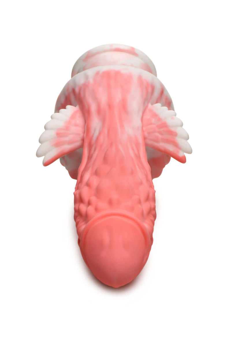 Pink Pegasus Pecker Winged Dildo by XR Brands, a fantasy-inspired silicone sex toy with lifelike texture and wings for tactile pleasure.