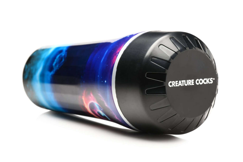 Creature Cocks Wormhole Alien Stroker by XR Brands, featuring a vibrant galaxy design and a compact, cylindrical shape.