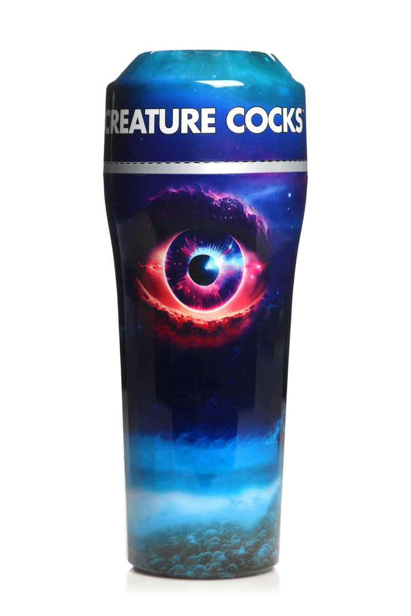 Creature Cocks Wormhole Alien Stroker packaging with eye design by XR Brands, featuring an intergalactic themed image.