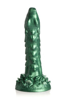 Mystical green dragon-inspired silicone dildo with textured, scaly shaft by XR Brands.