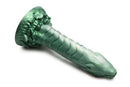 Creature Cocks Mystical Lake Monster Silicone Dildo by XR Brands in iridescent green with a dragon-inspired, textured, scaly shaft.