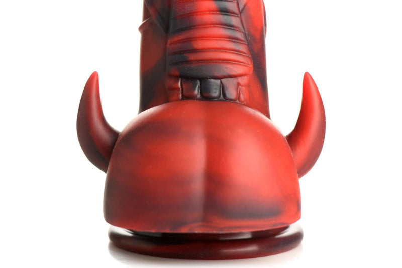 Creature Cocks Horny Devil Demon Silicone Dildo with red and black demonic design, intricate detailing, and devilish horns.