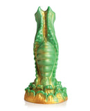 Nebula Alien dildo by XR Brands in green and gold with intricate galactic design and extraterrestrial features.