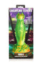 Creature Cocks Nebula Alien Silicone Dildo in green and gold with red eyes by XR Brands in packaging.