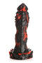 Creature Cocks Reaper Silicone Dildo in red and black with menacing texture and spikes promises an unearthly pleasure experience.