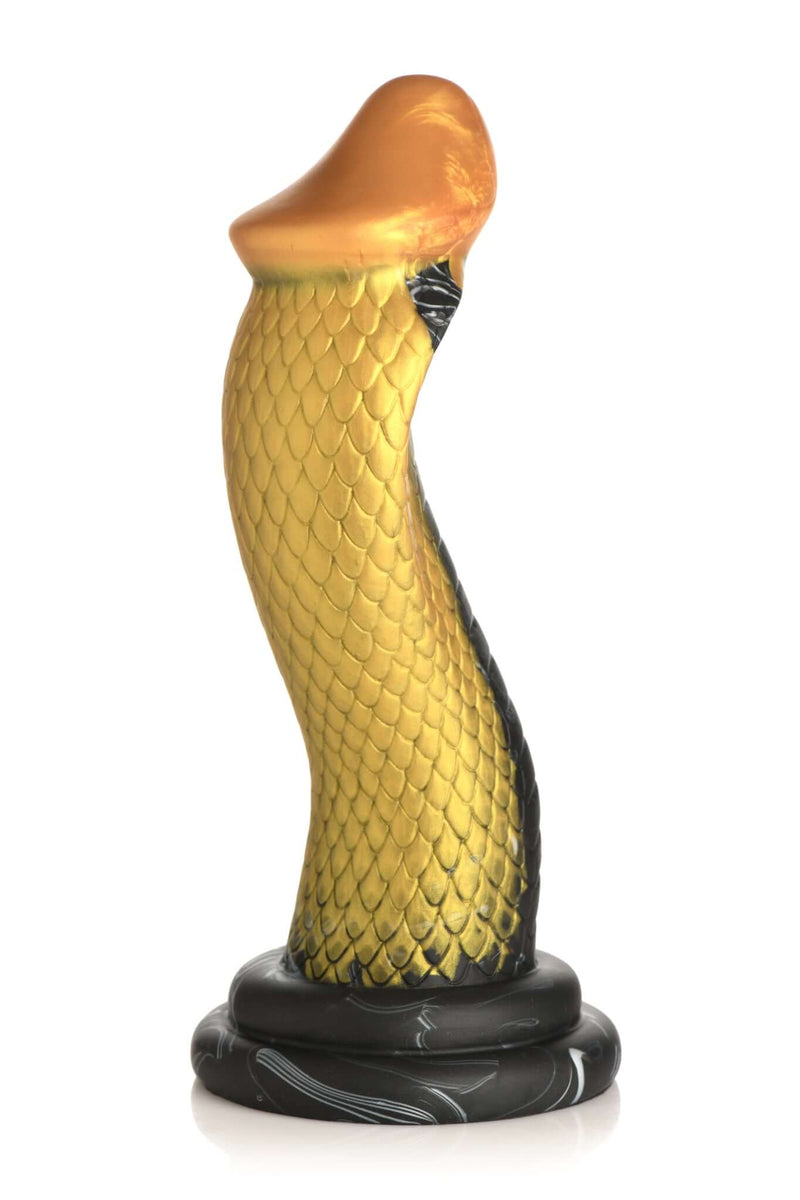 Regal Creature Cocks Golden Mamba silicone dildo with gold and black snake-inspired design by XR Brands.