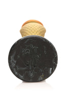 Bottom view of Creature Cocks Golden Mamba Silicone Dildo showing black base and golden lattice texture handle