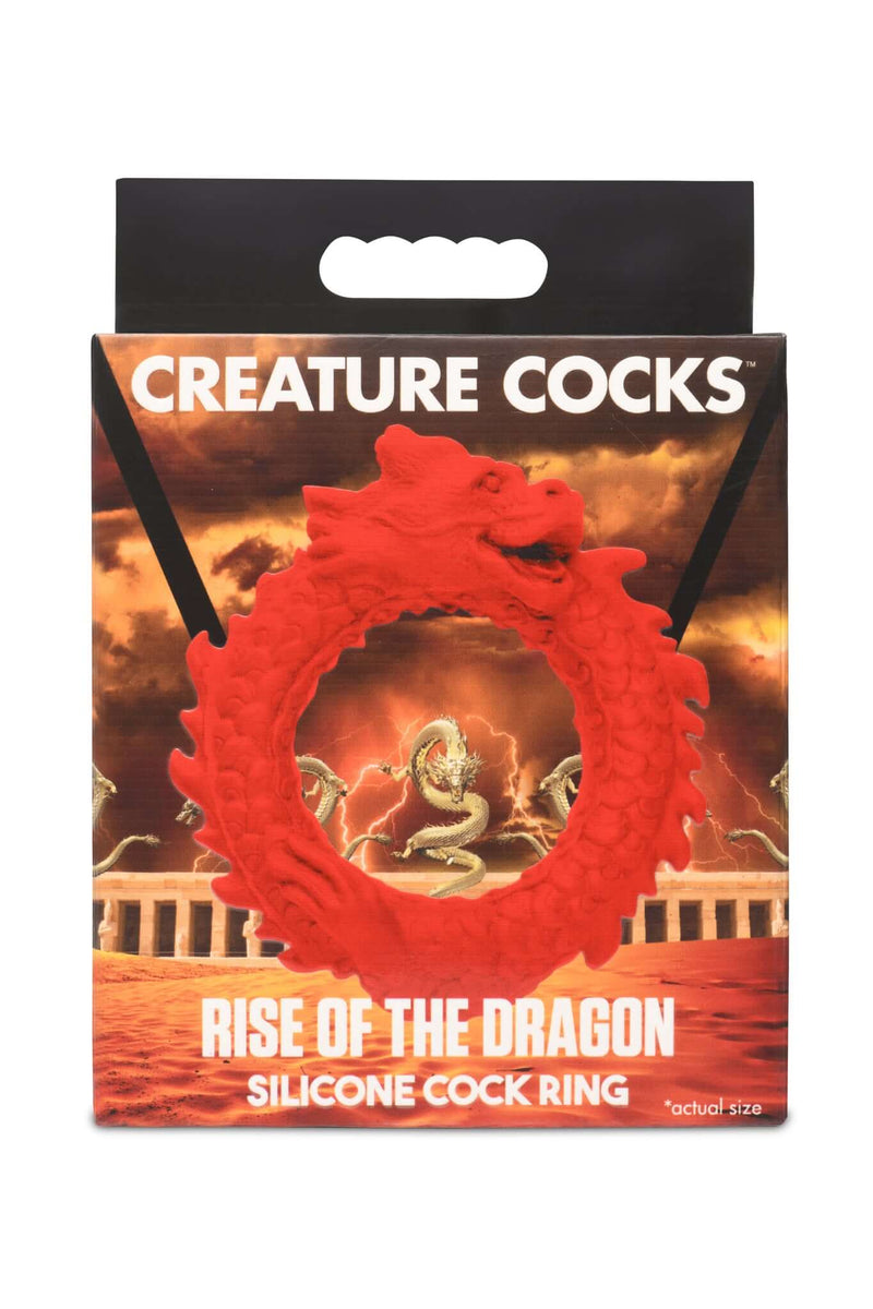 Creature Cocks Rise of the Dragon red silicone cock ring packaging by XR Brands.