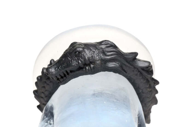Creature Cocks Black Caiman Cock Ring with grinning face and ridges on glass model adding adventure to intimate moments