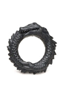 Creature Cocks Black Caiman Cock Ring featuring a grinning caiman design with ridges and bumps, crafted from body-safe silicone.