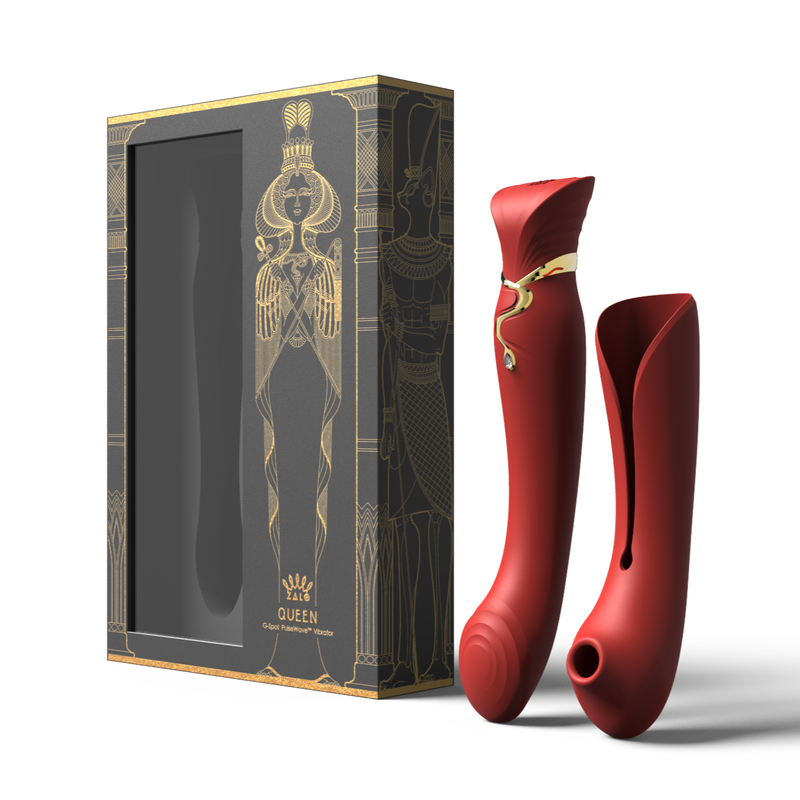 ZALO ZALO Queen Set G-spot PulseWave 17-function App-controlled Rechargeable Silicone Vibrator with Suction Sleeve Wine Red at $129.99