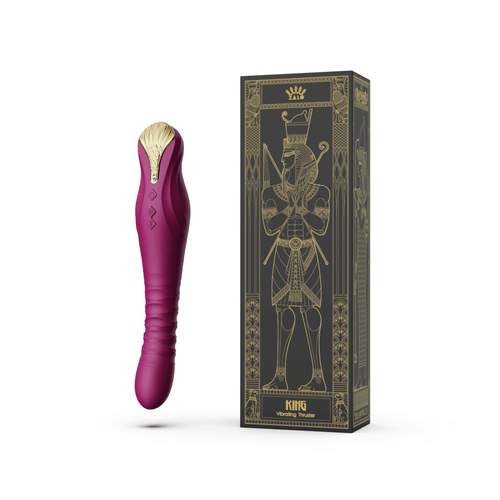 ZALO King Vibrating Thruster Velvet Purple with luxurious packaging featuring an ancient Egyptian design.