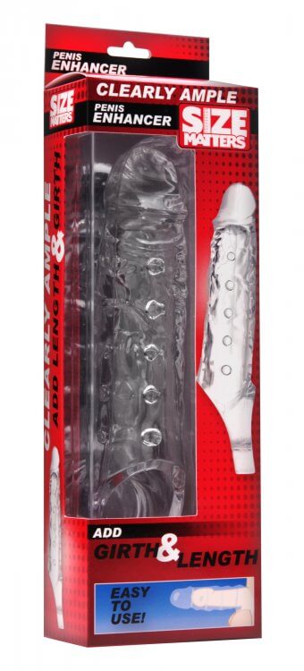 Size Matters Clearly Ample Penis Enhancer Sheath packaging - Add Girth and Length, Easy to Use, Instant Enhancement for Men
