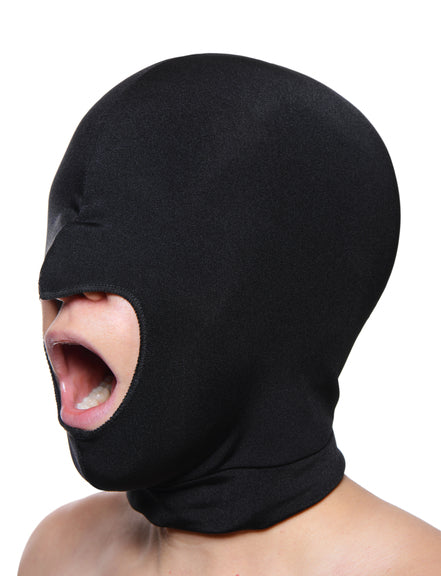 XR Brands Master Series Blow Hole Open Mouth Spandex Hood Black at $17.99