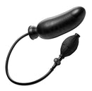 Black inflatable dildo with hand pump for customizable pleasure experience.