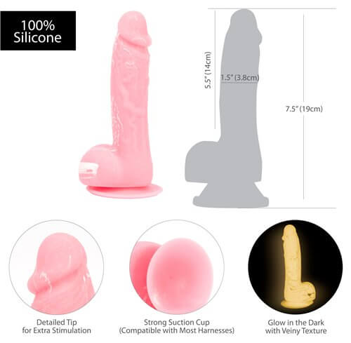 BMS Enterprises Addiction 100% Silicone Brandon 7.5 inches Pink Glow In The Dark Realistic Dildo* at $39.99