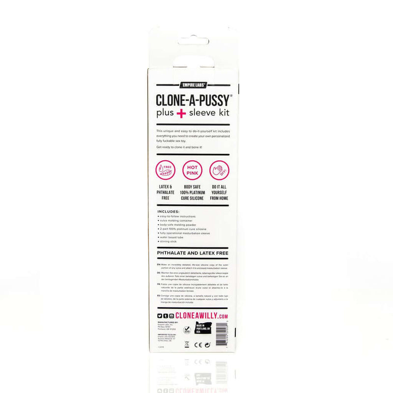 Clone-A-Pussy Plus Sleeve Kit packaging showcasing the original vulva casting kit with attachable masturbation sleeve.