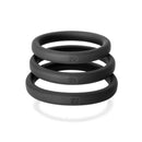 Perfect Fit Brands 3-Ring Kit with Xact-Fit Silicone Cock Rings in black for customized comfort and sizing, featuring sizes 20, 21, and 22.
