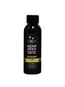 Earthly Body Nag Champa Hemp Seed Massage Oil 2 oz bottle with natural essential oils for deep conditioning and moisturizing.