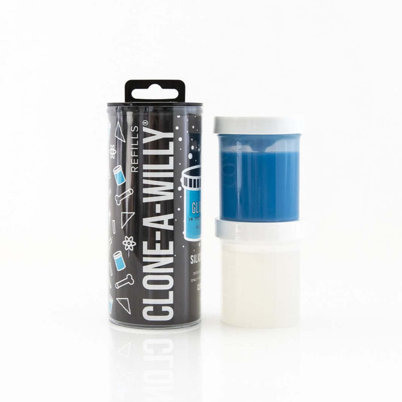 Clone-A-Willy Blue Glow in the Dark Silicone Refill Kit, includes blue and white silicone for homemade dildo mold casting.