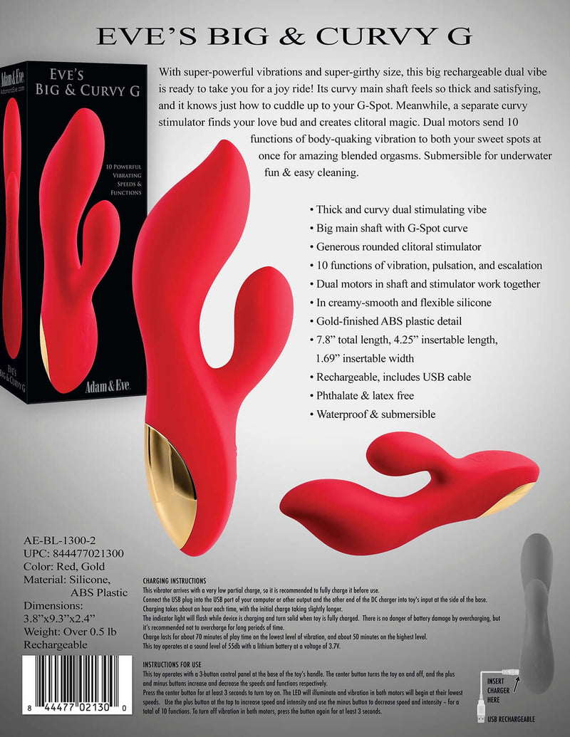 Evolved Novelties Adam and Eve Toys Eve's Big and Curvy Rabbit Style Vibrator at $69.99