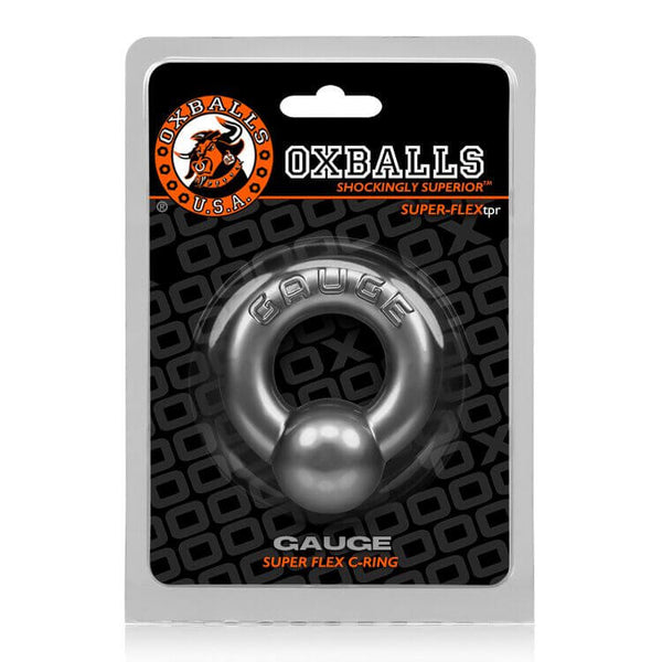 Oxballs Gauge Cock Ring in packaging - Super Flex TPR Material Silver